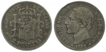 Spanien 2 Pesetas 1882 MS M - Alfonso XII.